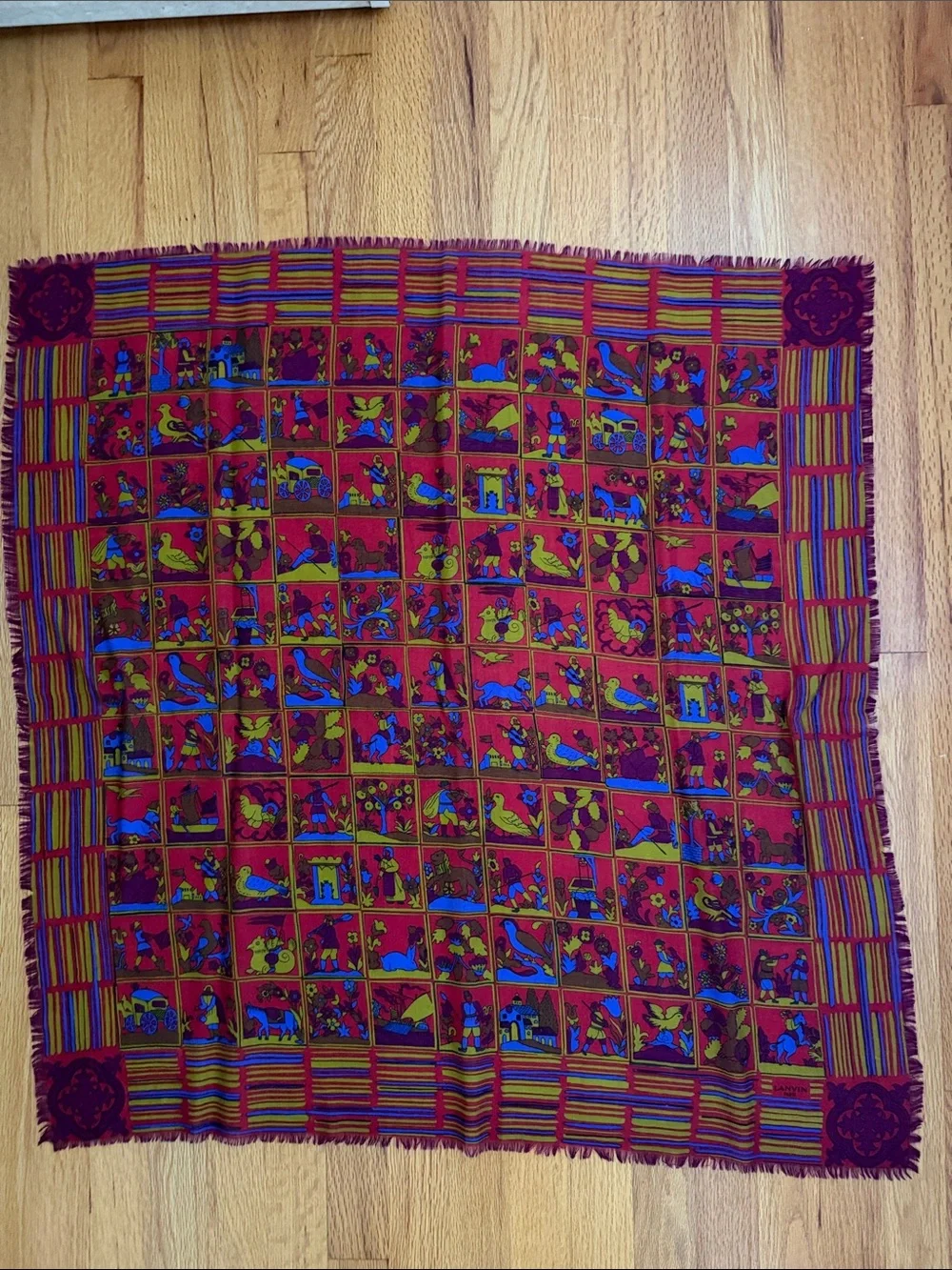 VTG  Lanvin Paris Authentic Cashmere Silk Tapestry Storyboard Scarf. Rare find